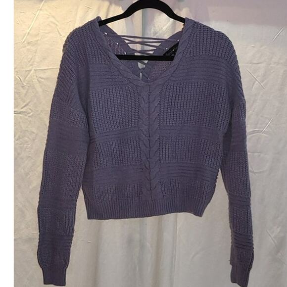 Derek Heart Purple Lavender Cropped V-Neck Sweater Women’s Size Medium - Picture 1 of 4